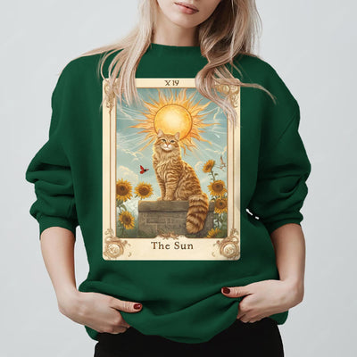Olivenorma THE SUN Tarotkarte Katzenkönig Sonnenblumen Fleece Pullover Sweatshirt - Grün - 2XL - image 13