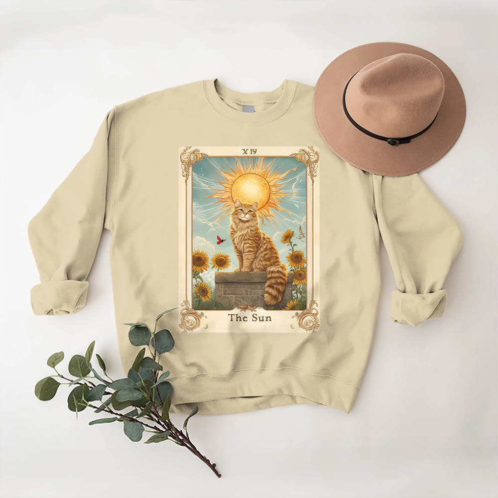 Olivenorma THE SUN Tarotkarte Katzenkönig Sonnenblumen Fleece Pullover Sweatshirt - image 10