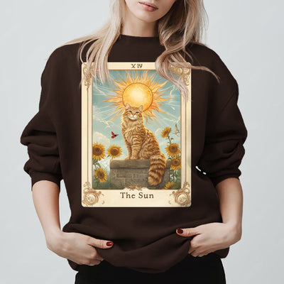 Olivenorma THE SUN Tarotkarte Katzenkönig Sonnenblumen Fleece Pullover Sweatshirt - Braun - 2XL - image 0