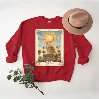 Olivenorma THE SUN Tarotkarte Katzenkönig Sonnenblumen Fleece Pullover Sweatshirt - image 12