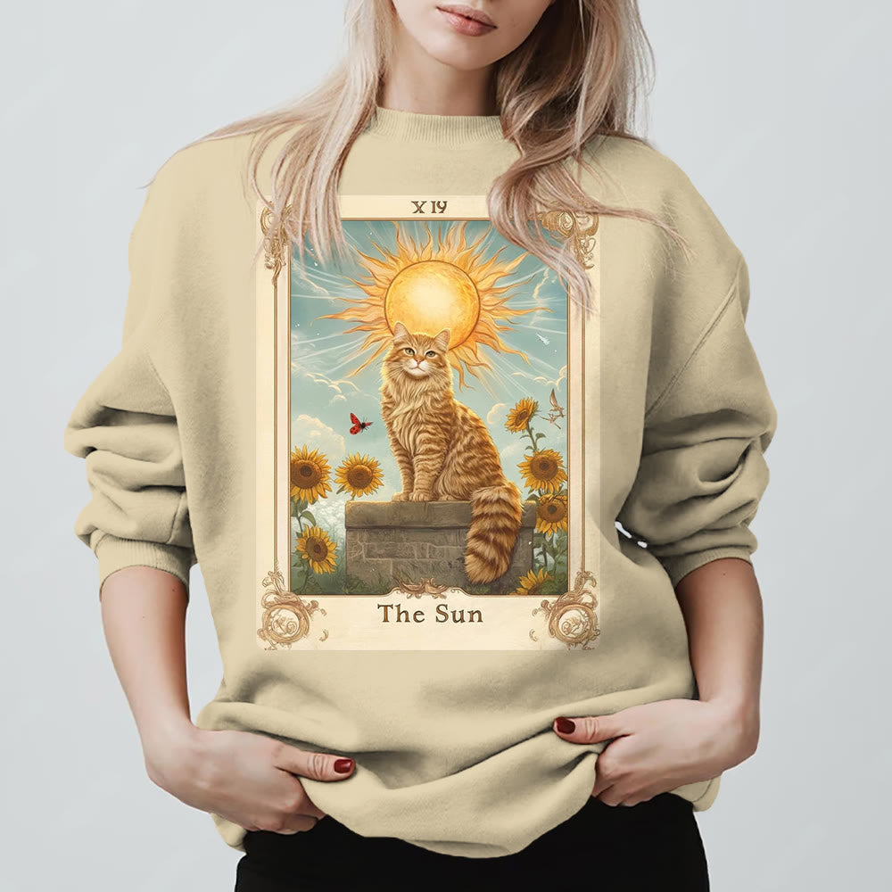 Olivenorma THE SUN Tarotkarte Katzenkönig Sonnenblumen Fleece Pullover Sweatshirt - Hellgelb - 2XL - image 9