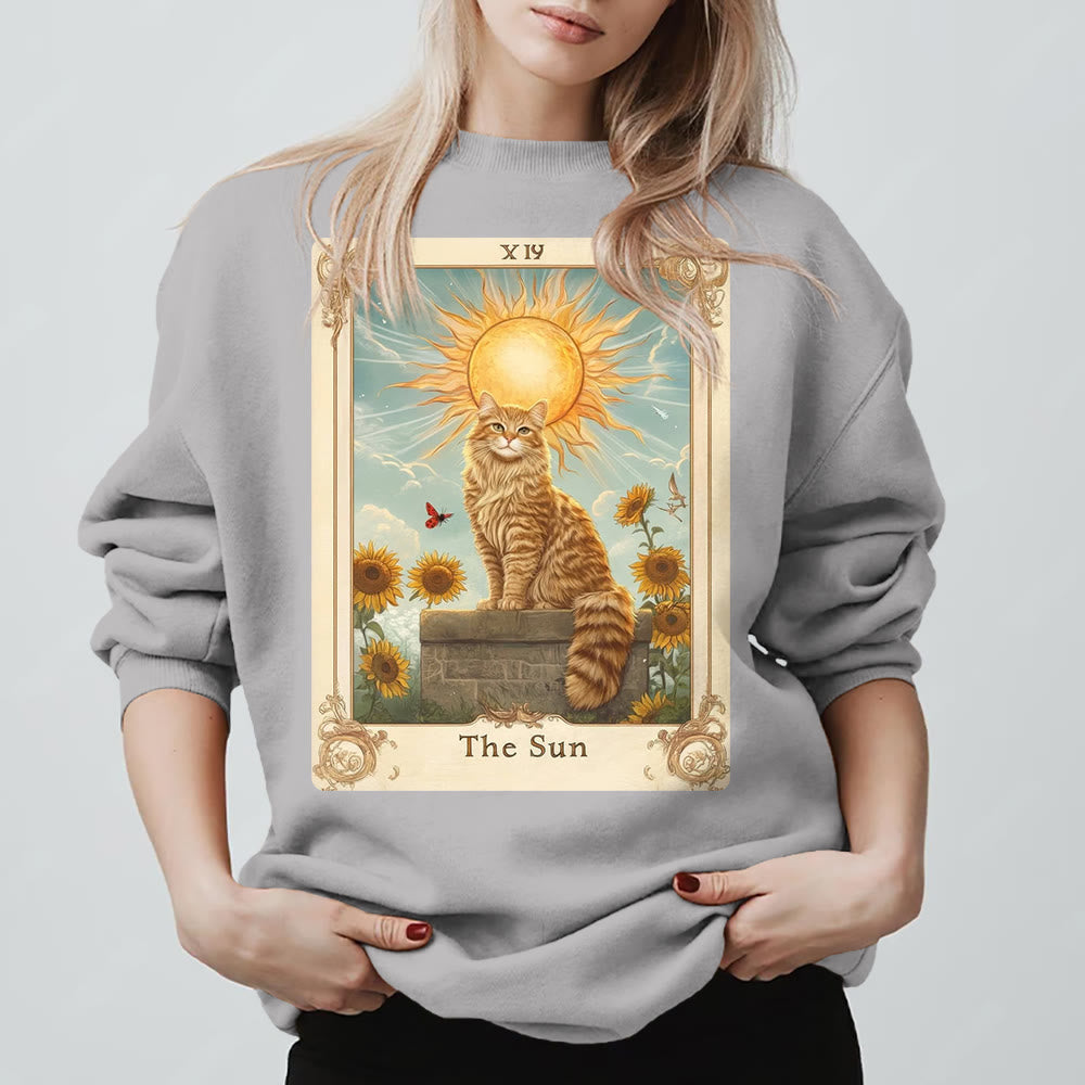 Olivenorma THE SUN Tarotkarte Katzenkönig Sonnenblumen Fleece Pullover Sweatshirt - Grau - 2XL - image 3