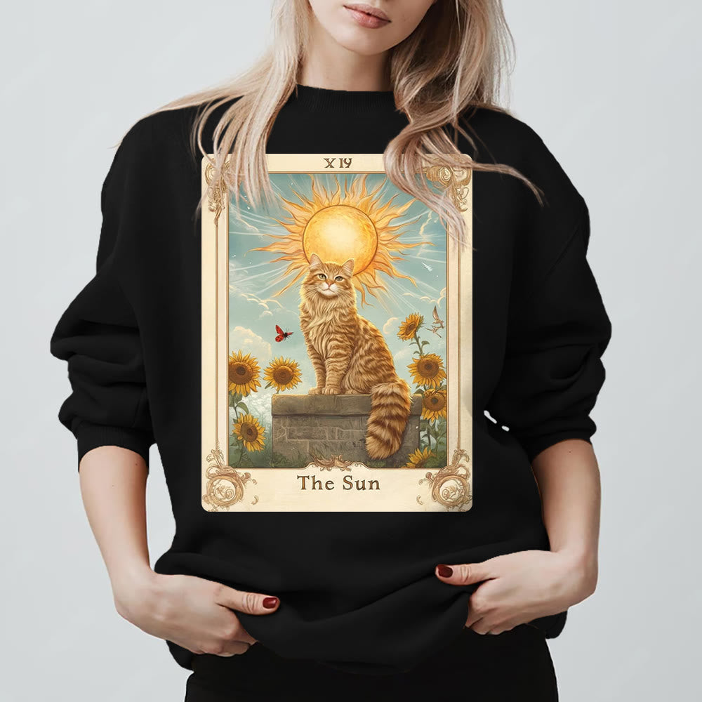 Olivenorma THE SUN Tarotkarte Katzenkönig Sonnenblumen Fleece Pullover Sweatshirt - Schwarz - 2XL - image 7