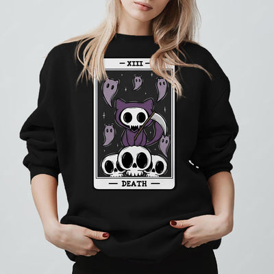 Olivenorma DEATH Skelett Geister Tarot Karte Langarm T-Shirt Fleece Sweatshirt - Schwarz - 2XL - image 0