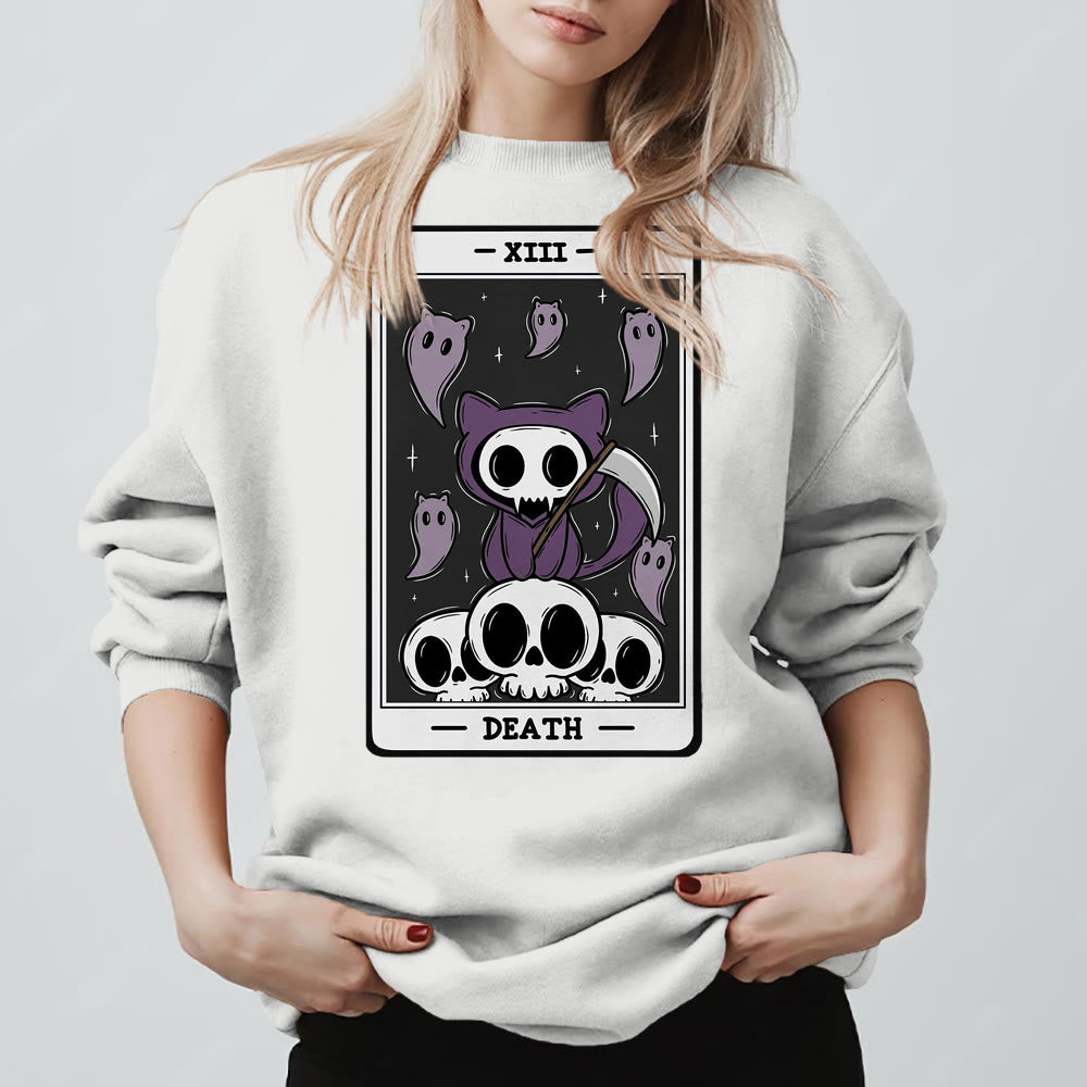 Olivenorma DEATH Skelett Geister Tarot Karte Langarm T-Shirt Fleece Sweatshirt - Weiß - 2XL - image 3