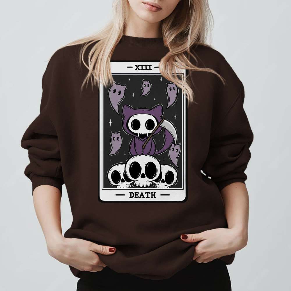 Olivenorma DEATH Skelett Geister Tarot Karte Langarm T-Shirt Fleece Sweatshirt - Braun - 2XL - image 5
