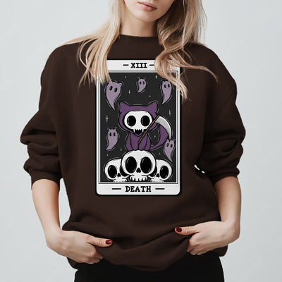Olivenorma DEATH Skelett Geister Tarot Karte Langarm T-Shirt Fleece Sweatshirt - Braun - 2XL - image 5