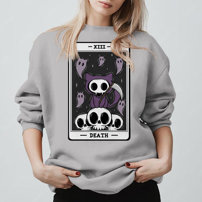 Olivenorma DEATH Skelett Geister Tarot Karte Langarm T-Shirt Fleece Sweatshirt - Grau - 2XL - image 7