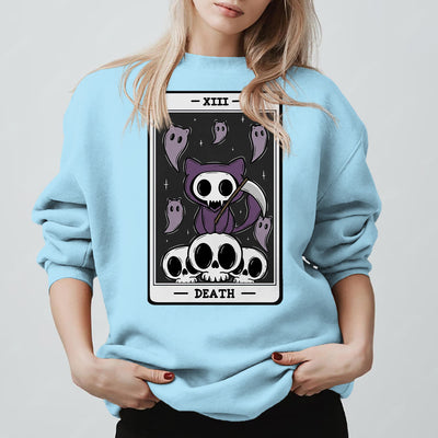 Olivenorma DEATH Skelett Geister Tarot Karte Langarm T-Shirt Fleece Sweatshirt - Blau - 2XL - image 15