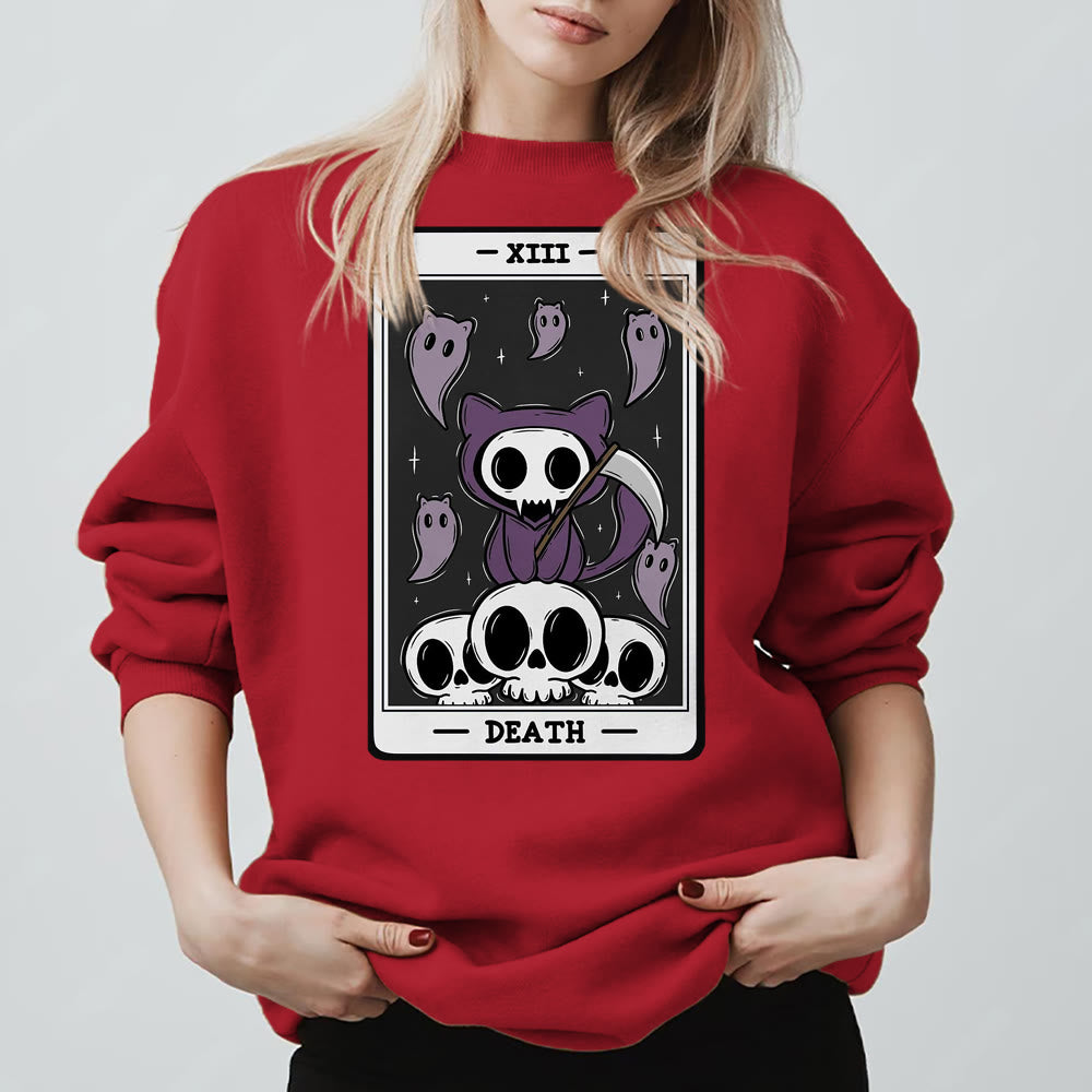 Olivenorma DEATH Skelett Geister Tarot Karte Langarm T-Shirt Fleece Sweatshirt - Rot - 2XL - image 11