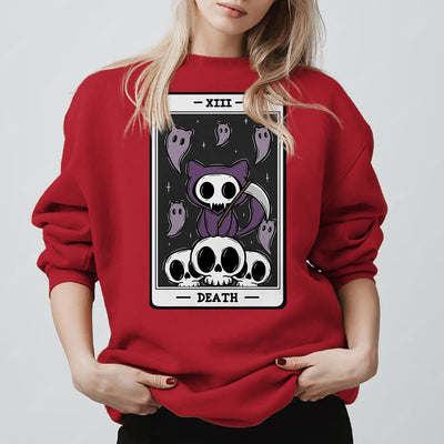 Olivenorma DEATH Skelett Geister Tarot Karte Langarm T-Shirt Fleece Sweatshirt - Rot - 2XL - image 11
