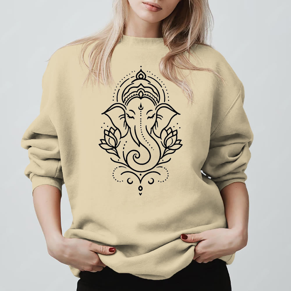Olivenorma Peaceful Elephant Ganesha Lotus Meditation Fleece Tee Inspiritual Pullover Sweatshirt - Hellgelb - 2XL - image 11