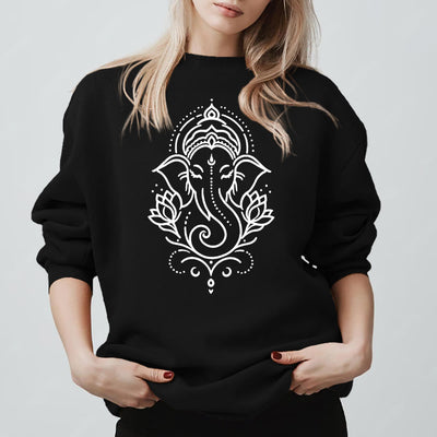 Olivenorma Peaceful Elephant Ganesha Lotus Meditation Fleece Tee Inspiritual Pullover Sweatshirt - Schwarz - 2XL - image 5