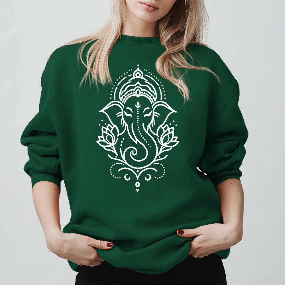 Olivenorma Peaceful Elephant Ganesha Lotus Meditation Fleece Tee Inspiritual Pullover Sweatshirt - Grün - 2XL - image 15