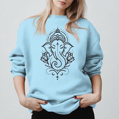 Olivenorma Peaceful Elephant Ganesha Lotus Meditation Fleece Tee Inspiritual Pullover Sweatshirt - Blau - 2XL - image 0