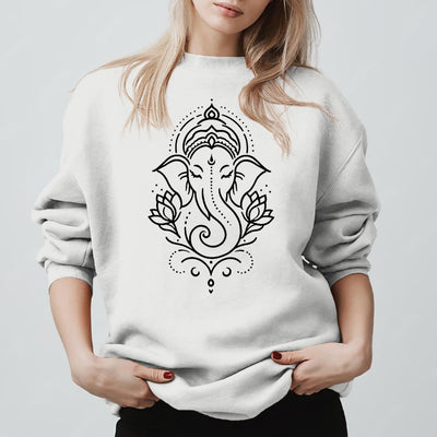 Olivenorma Peaceful Elephant Ganesha Lotus Meditation Fleece Tee Inspiritual Pullover Sweatshirt - Weiß - 2XL - image 3