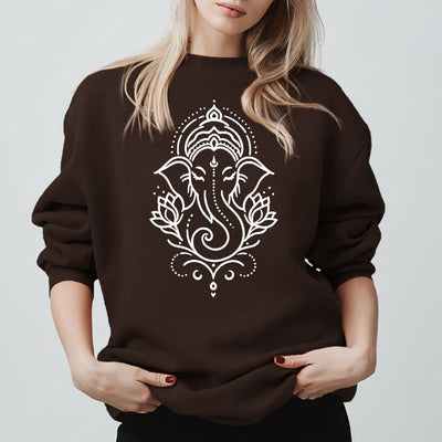 Olivenorma Peaceful Elephant Ganesha Lotus Meditation Fleece Tee Inspiritual Pullover Sweatshirt - Braun - 2XL - image 9