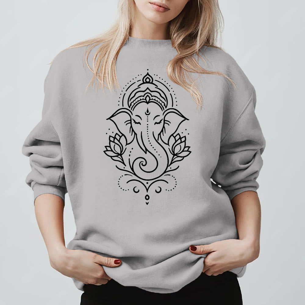 Olivenorma Peaceful Elephant Ganesha Lotus Meditation Fleece Tee Inspiritual Pullover Sweatshirt - Grau - 2XL - image 7