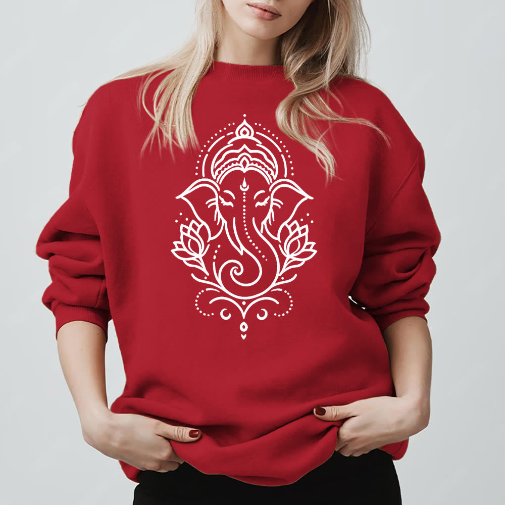 Olivenorma Peaceful Elephant Ganesha Lotus Meditation Fleece Tee Inspiritual Pullover Sweatshirt - Rot - 2XL - image 13