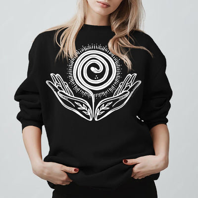 Olivenorma Spiritual Growth Spiral Tee Rundhalsausschnitt Langarm Loses Sweatshirt - Schwarz - 2XL - image 5
