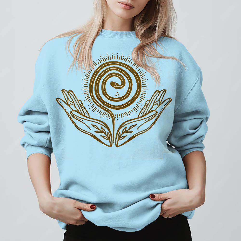 Olivenorma Spiritual Growth Spiral Tee Rundhalsausschnitt Langarm Loses Sweatshirt - Blau - 2XL - image 15