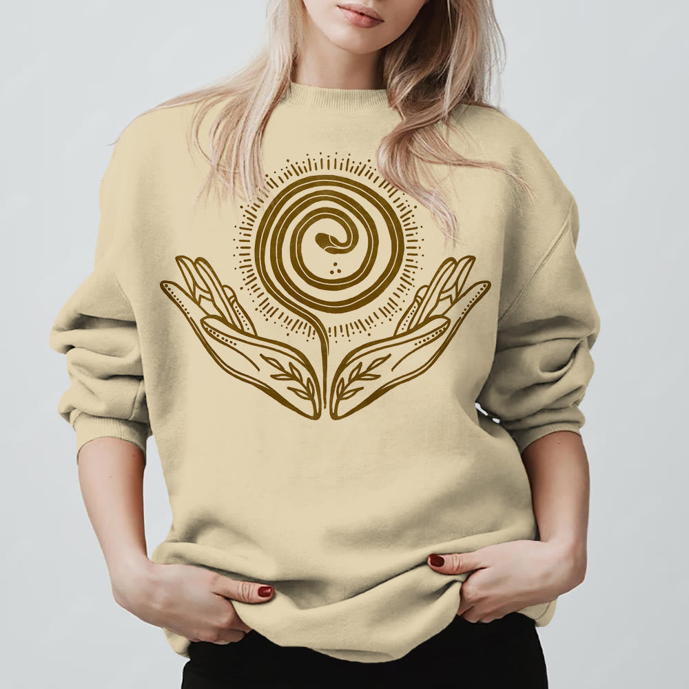 Olivenorma Spiritual Growth Spiral Tee Rundhalsausschnitt Langarm Loses Sweatshirt - Hellgelb - 2XL - image 0