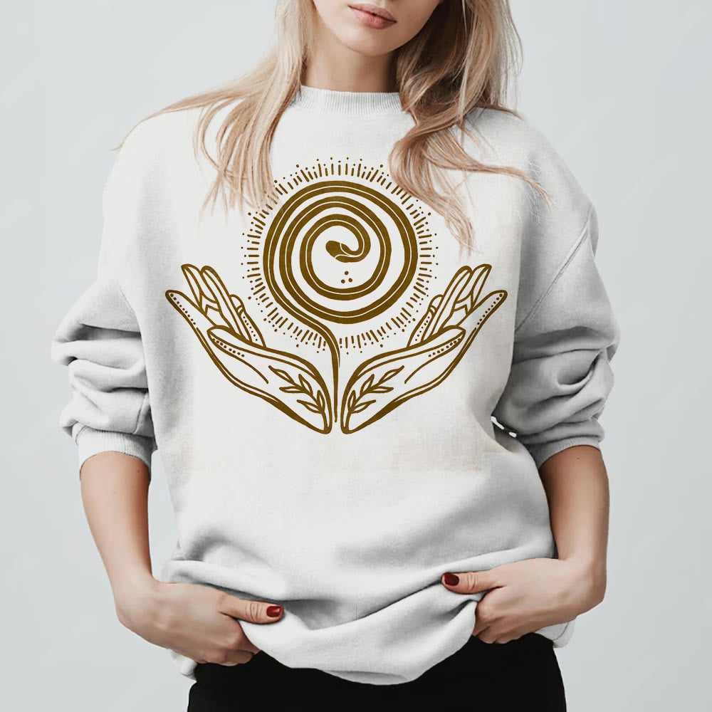 Olivenorma Spiritual Growth Spiral Tee Rundhalsausschnitt Langarm Loses Sweatshirt - Weiß - 2XL - image 3