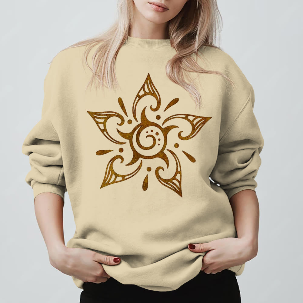 Olivenorma Tribal Mystical Spiritual Growth Floral Fleece Pullover Sweatshirt - Hellgelb - 2XL - image 11