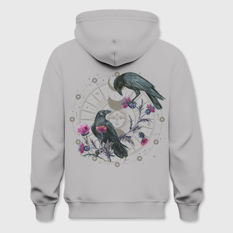Olivenorma Mystical Moon Phase Raven Floral Fleece Kapuzenpullover Tops Lose Hoodies - Grau - 2XL - image 9