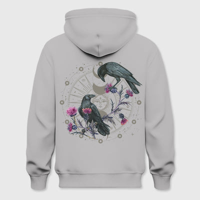 Olivenorma Mystical Moon Phase Raven Floral Fleece Kapuzenpullover Tops Lose Hoodies - Grau - 2XL - image 9
