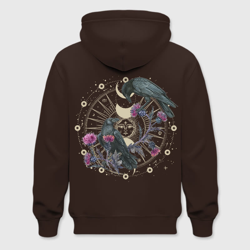 Olivenorma Mystical Moon Phase Raven Floral Fleece Kapuzenpullover Tops Lose Hoodies - Braun - 2XL - image 12