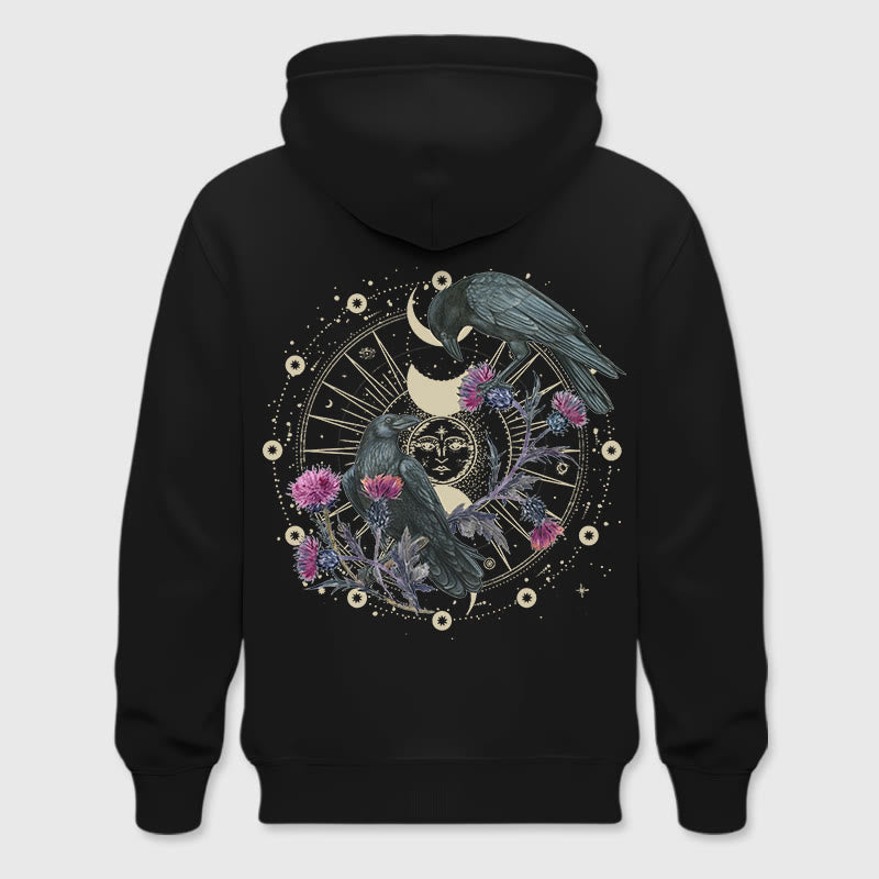 Olivenorma Mystical Moon Phase Raven Floral Fleece Kapuzenpullover Tops Lose Hoodies - Schwarz - 2XL - image 0