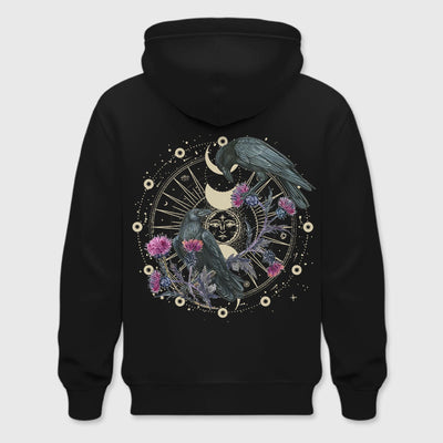 Olivenorma Mystical Moon Phase Raven Floral Fleece Kapuzenpullover Tops Lose Hoodies - Schwarz - 2XL - image 0