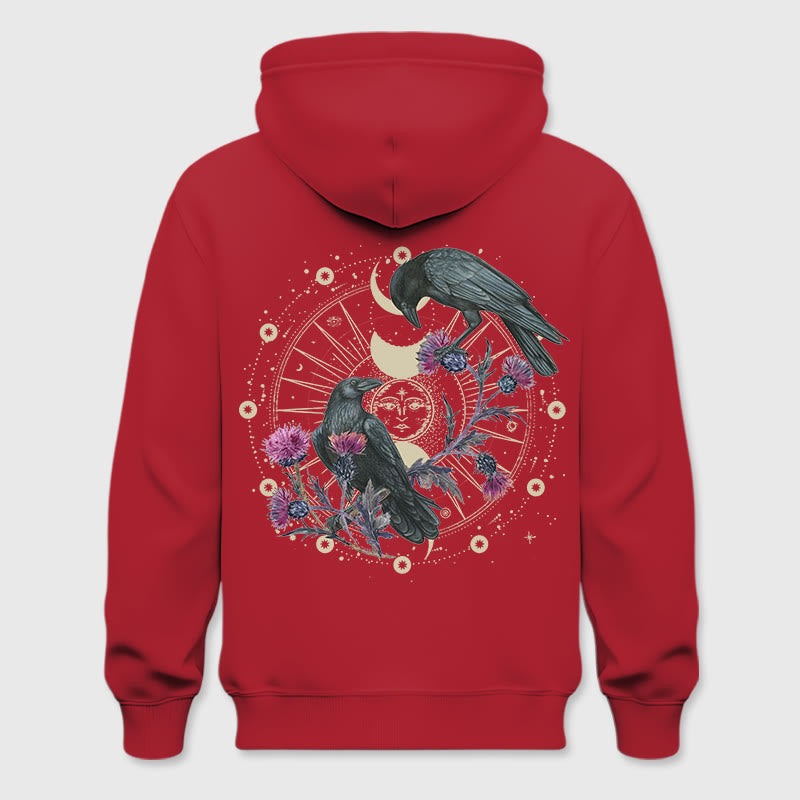 Olivenorma Mystical Moon Phase Raven Floral Fleece Kapuzenpullover Tops Lose Hoodies - Rot - 2XL - image 18