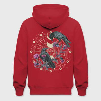 Olivenorma Mystical Moon Phase Raven Floral Fleece Kapuzenpullover Tops Lose Hoodies - Rot - 2XL - image 18