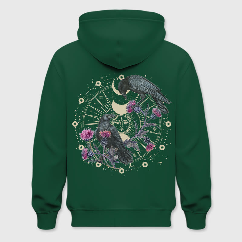Olivenorma Mystical Moon Phase Raven Floral Fleece Kapuzenpullover Tops Lose Hoodies - Grün - 2XL - image 21