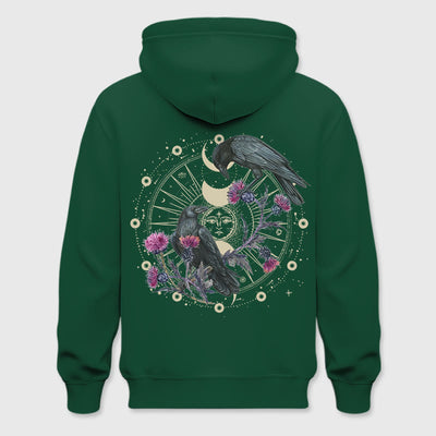 Olivenorma Mystical Moon Phase Raven Floral Fleece Kapuzenpullover Tops Lose Hoodies - Grün - 2XL - image 21