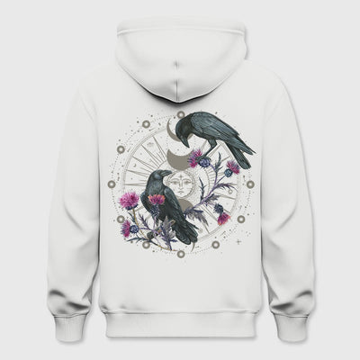 Olivenorma Mystical Moon Phase Raven Floral Fleece Kapuzenpullover Tops Lose Hoodies - Weiß - 2XL - image 6