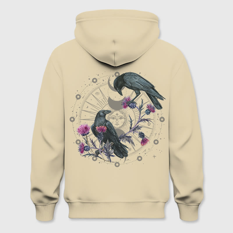 Olivenorma Mystical Moon Phase Raven Floral Fleece Kapuzenpullover Tops Lose Hoodies - Hellgelb - 2XL - image 15