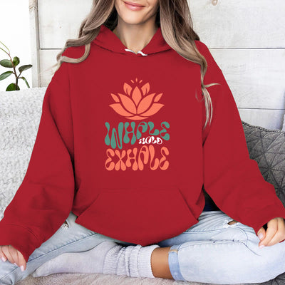 Olivenorma INHALE & EXHALE Lotus Yoga Meditation Fleecepullover Unisex Langarm Hoodies - Rot - 2XL - image 12