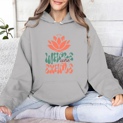 Olivenorma INHALE & EXHALE Lotus Yoga Meditation Fleecepullover Unisex Langarm Hoodies - Grau - 2XL - image 6