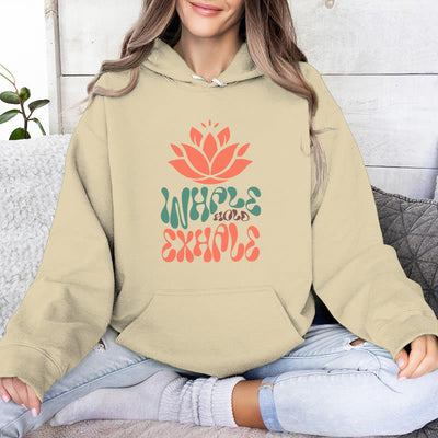 Olivenorma INHALE & EXHALE Lotus Yoga Meditation Fleecepullover Unisex Langarm Hoodies - Hellgelb - 2XL - image 10