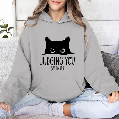 Olivenorma JUDGING YOU SILENTLY Süßes Kätzchen, lockere Passform, Sweatshirts für Damen und Herren, Hoodies - Grau - 2XL - image 6