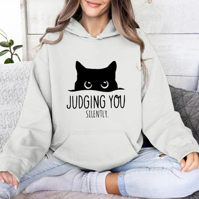 Olivenorma JUDGING YOU SILENTLY Süßes Kätzchen, lockere Passform, Sweatshirts für Damen und Herren, Hoodies - Weiß - 2XL - image 4