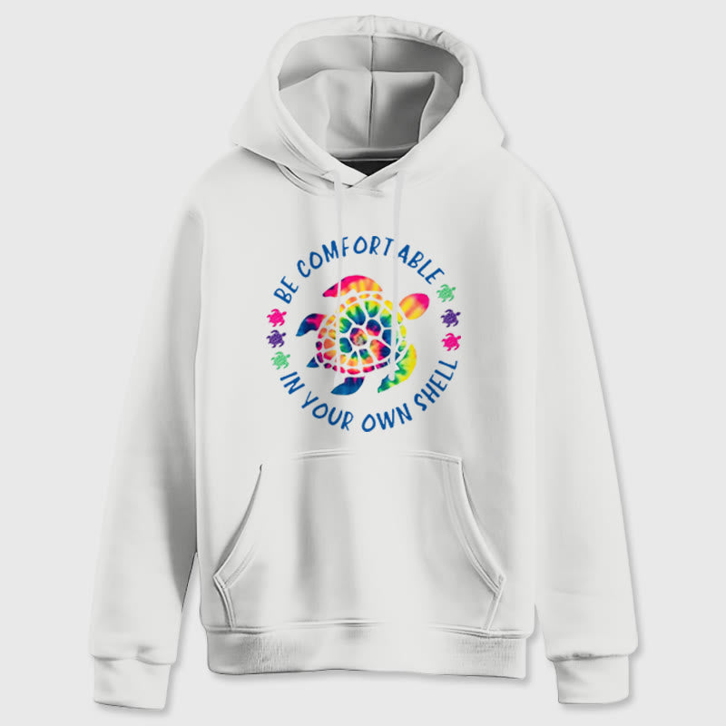 Olivenorma "Fühlen Sie sich wohl in Ihrer Muschel" Spirituelle Kapuzenpullover mit Meeresschildkröte, Fleece-Kapuzenpullover - image 1