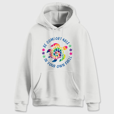 Olivenorma "Fühlen Sie sich wohl in Ihrer Muschel" Spirituelle Kapuzenpullover mit Meeresschildkröte, Fleece-Kapuzenpullover - image 1