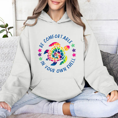 Olivenorma "Fühlen Sie sich wohl in Ihrer Muschel" Spirituelle Kapuzenpullover mit Meeresschildkröte, Fleece-Kapuzenpullover - Weiß - 2XL - image 0