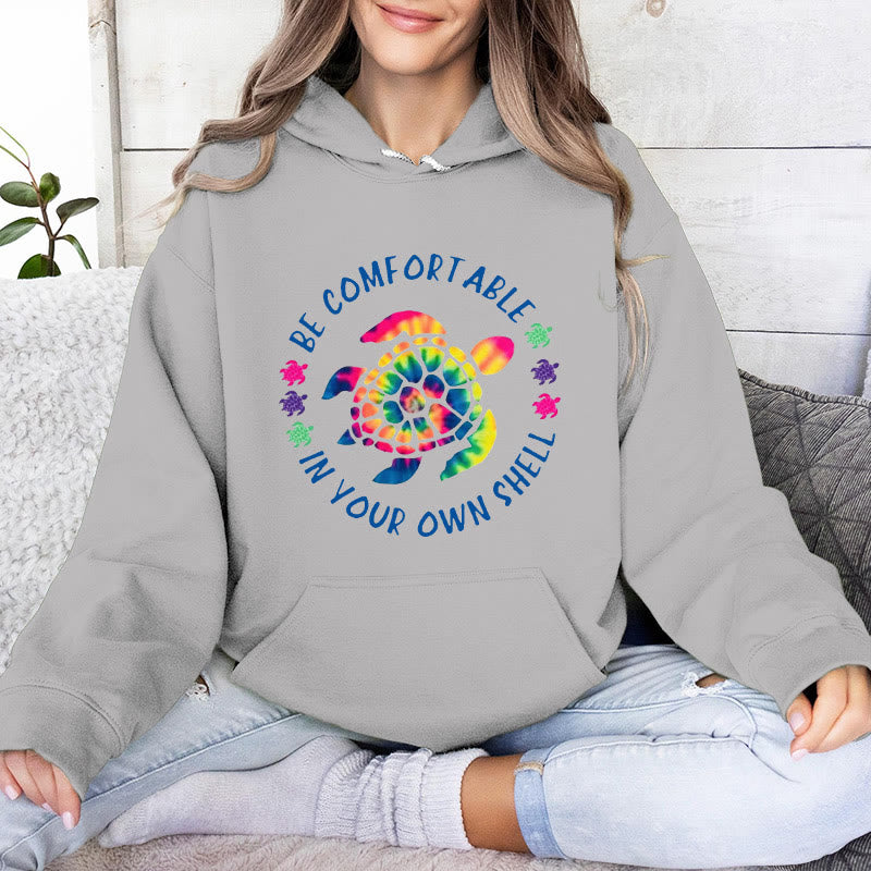 Olivenorma "Fühlen Sie sich wohl in Ihrer Muschel" Spirituelle Kapuzenpullover mit Meeresschildkröte, Fleece-Kapuzenpullover - Grau - 2XL - image 6