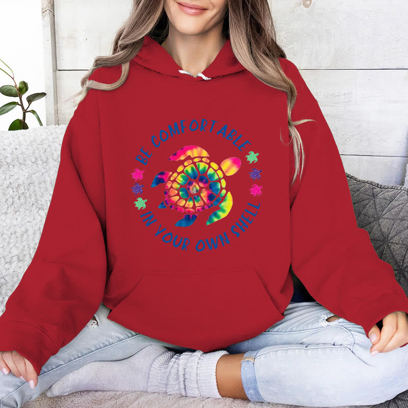Olivenorma "Fühlen Sie sich wohl in Ihrer Muschel" Spirituelle Kapuzenpullover mit Meeresschildkröte, Fleece-Kapuzenpullover - Rot - 2XL - image 12