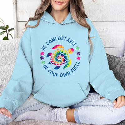 Olivenorma "Fühlen Sie sich wohl in Ihrer Muschel" Spirituelle Kapuzenpullover mit Meeresschildkröte, Fleece-Kapuzenpullover - Blau - 2XL - image 16